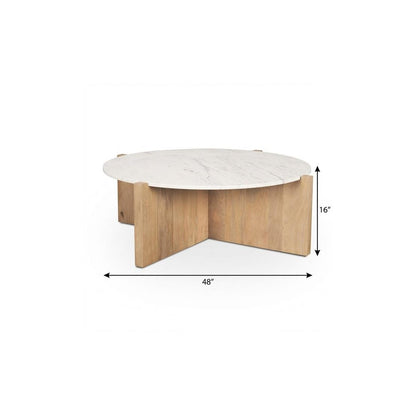 48" White and Brown Marble and Solid Wood Round Coffee Table HomeRoots