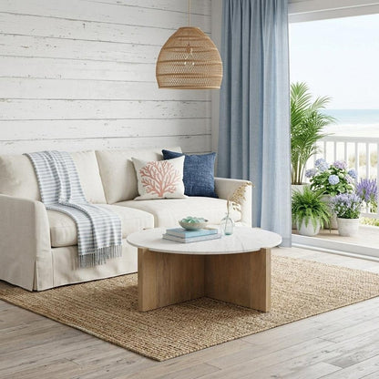 48" White and Brown Marble and Solid Wood Round Coffee Table HomeRoots