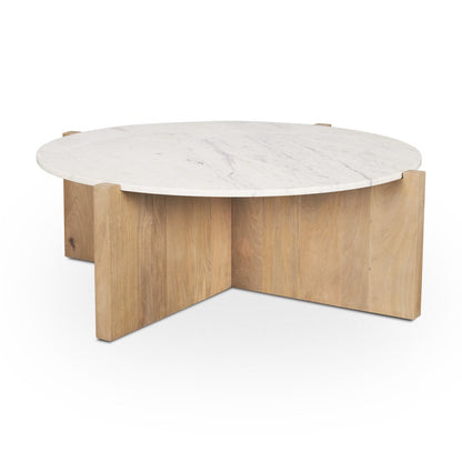 48" White and Brown Marble and Solid Wood Round Coffee Table HomeRoots