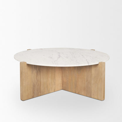 48" White and Brown Marble and Solid Wood Round Coffee Table HomeRoots
