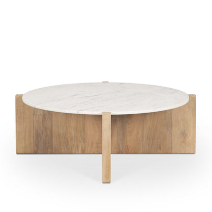 48" White and Brown Marble and Solid Wood Round Coffee Table HomeRoots