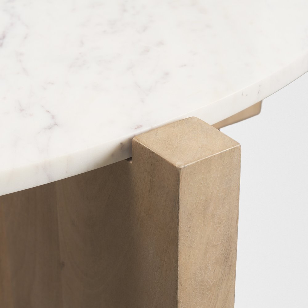 48" White and Brown Marble and Solid Wood Round Coffee Table — view 5