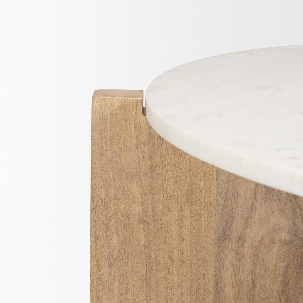 48" White and Brown Marble and Solid Wood Round Coffee Table HomeRoots