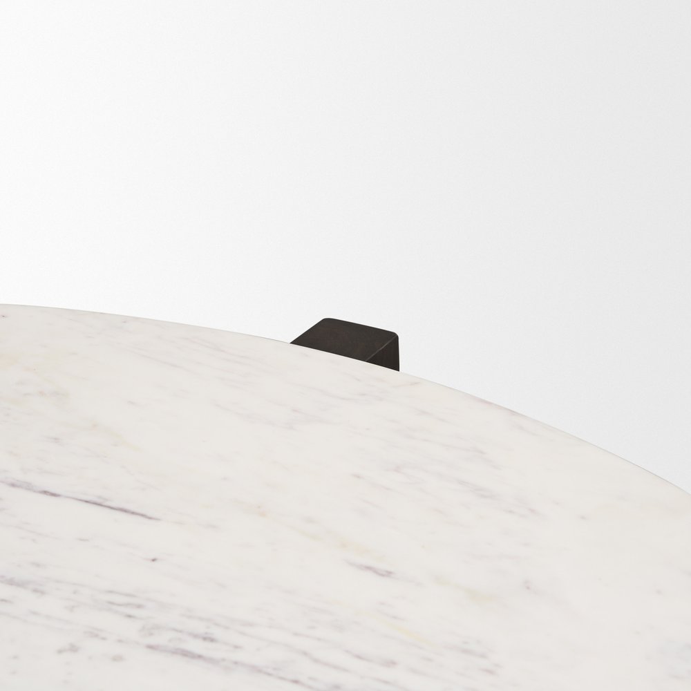48" Gray White and Dark Brown Genuine Marble and Solid Wood Round Trestle Coffee Table