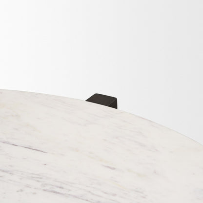 48" Gray White and Dark Brown Genuine Marble and Solid Wood Round Trestle Coffee Table