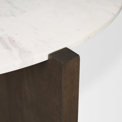 48" Gray White and Dark Brown Genuine Marble and Solid Wood Round Trestle Coffee Table HomeRoots
