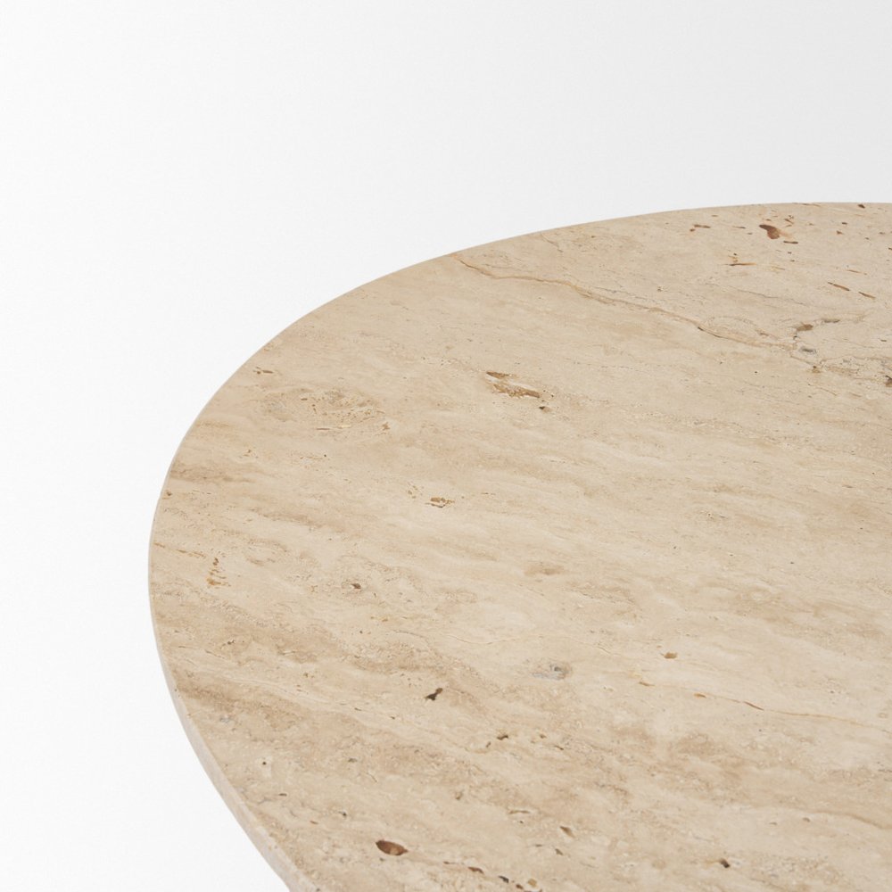 30" Beige and Brown Stone and Solid Wood Oval Coffee Table — view 5