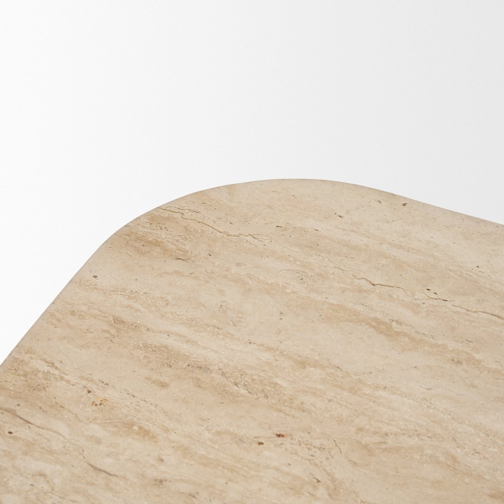 30" Beige and Brown Stone and Solid Wood Double Pedestal Coffee Table — view 5