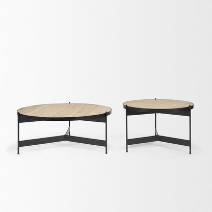 Set Of Two Beige and Black Stone and Iron Round Nested Coffee Tables HomeRoots