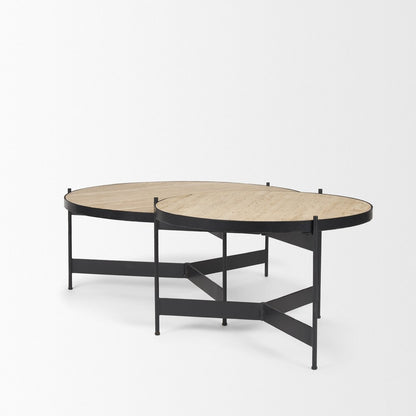 Set Of Two Beige and Black Stone and Iron Round Nested Coffee Tables HomeRoots