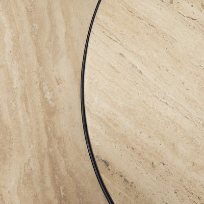 Set Of Two Beige and Black Stone and Iron Round Nested Coffee Tables