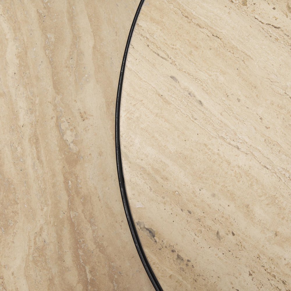 Set Of Two Beige and Black Stone and Iron Round Nested Coffee Tables — view 9