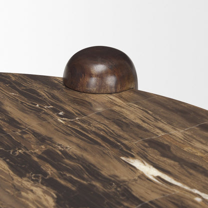 36" Cream Espresso Latte and Dark Brown Genuine Marble and Solid Wood Round Coffee Table HomeRoots