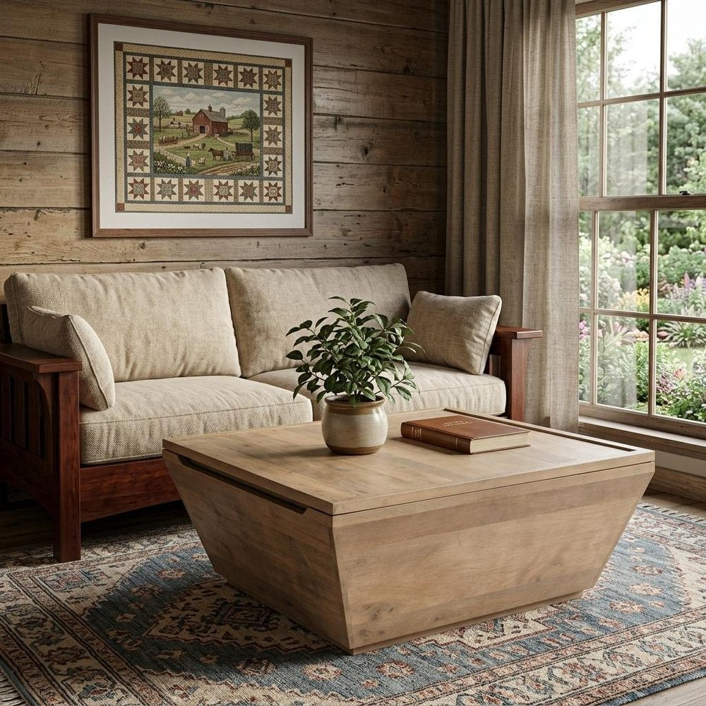 41" Brown Solid Wood Square Lift Top Solid Coffee Table — view 1