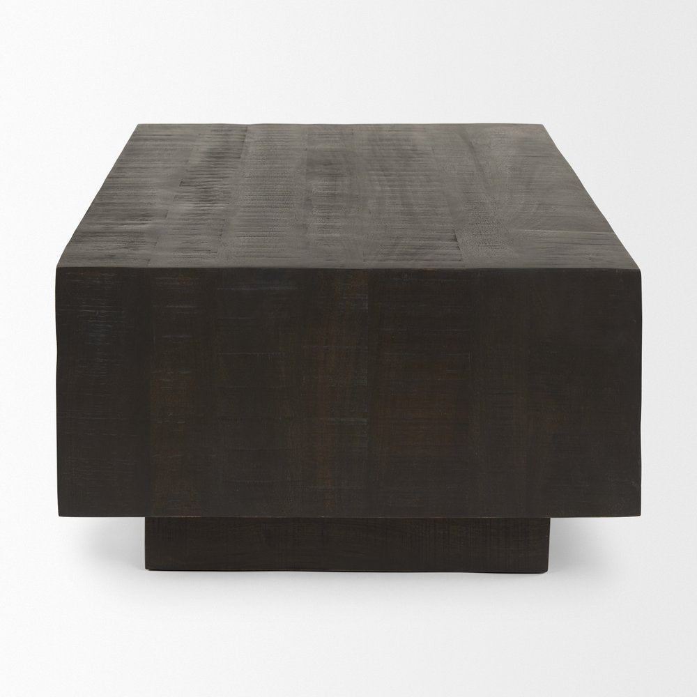 48" Dark Brown Solid Wood Block Coffee Table