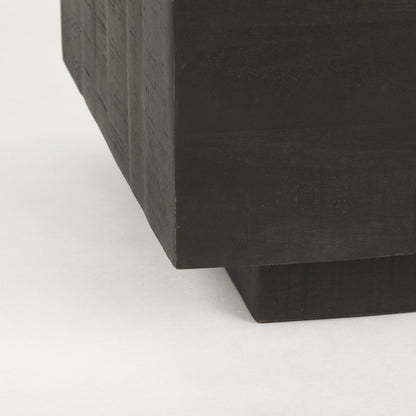 48" Dark Brown Solid Wood Block Coffee Table
