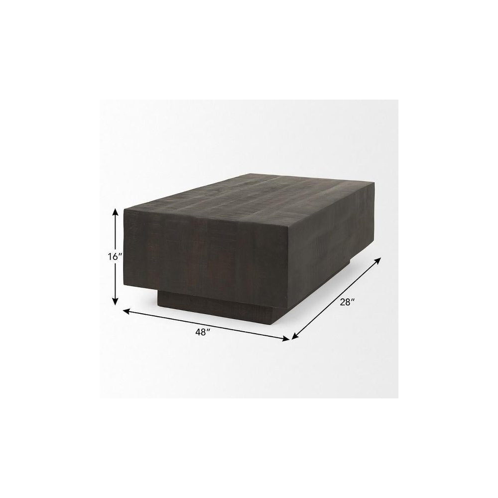 48" Dark Brown Solid Wood Block Coffee Table