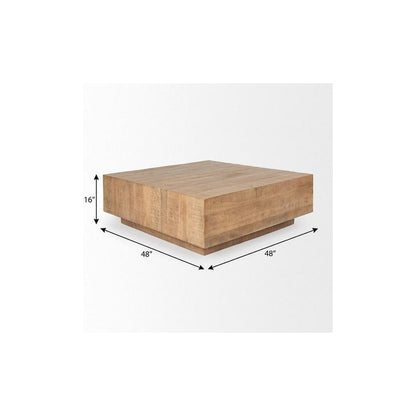48" Brown Solid Wood Square Block Coffee Table