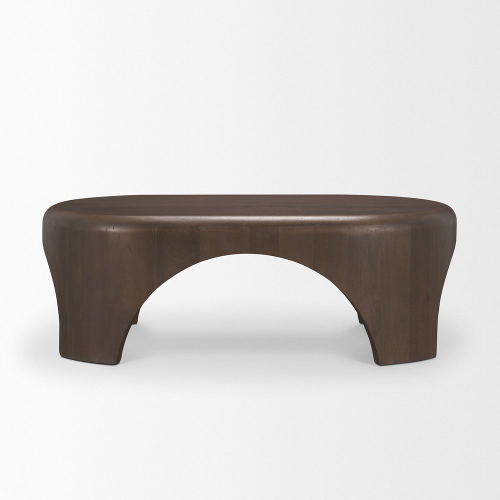 48" Brown and Gray Solid Wood Oval Coffee Table
