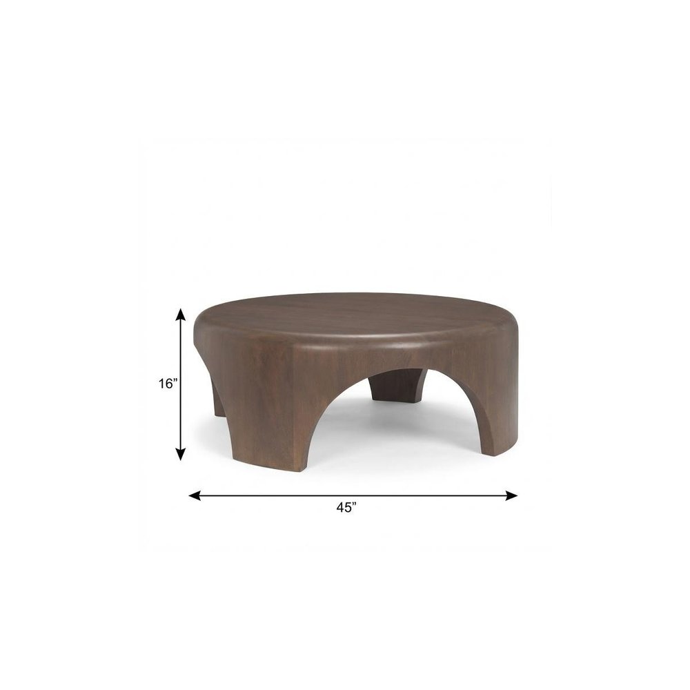 45" Dark Brown Solid Wood Round Coffee Table — view 8