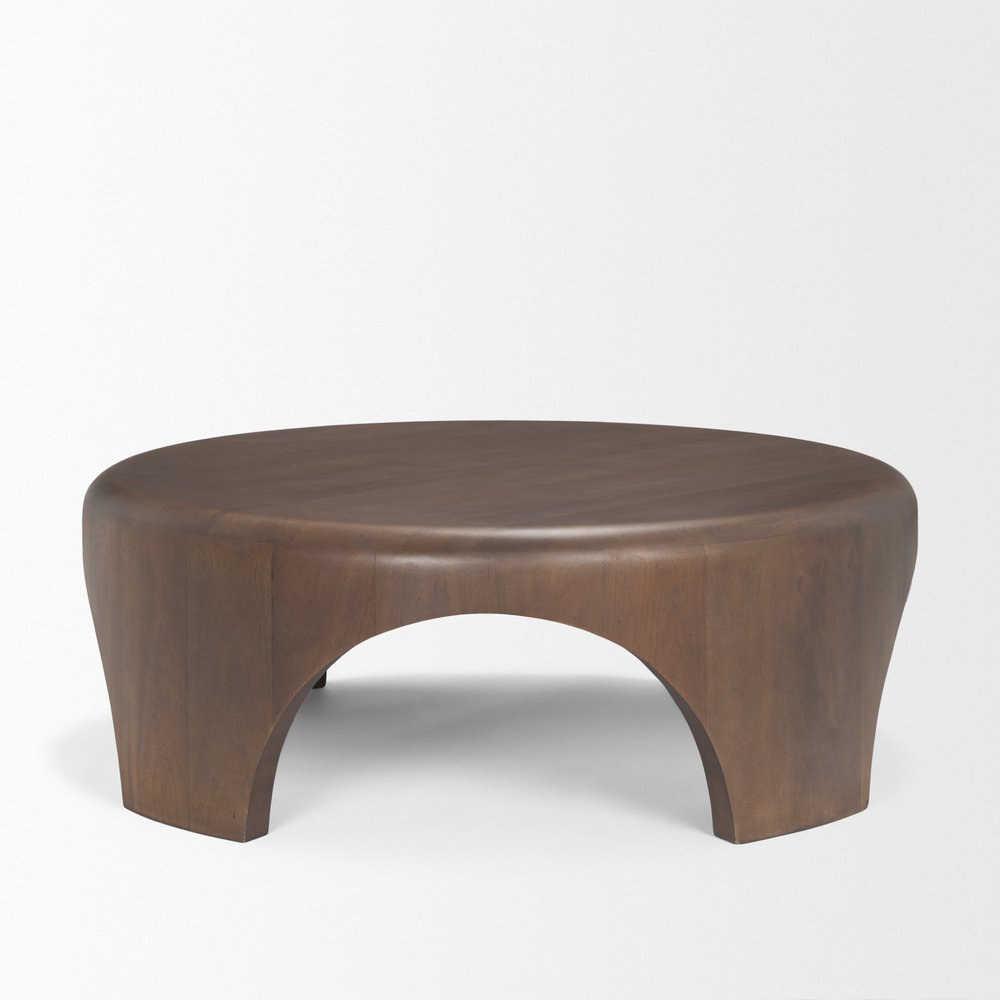 45" Dark Brown Solid Wood Round Coffee Table — view 2