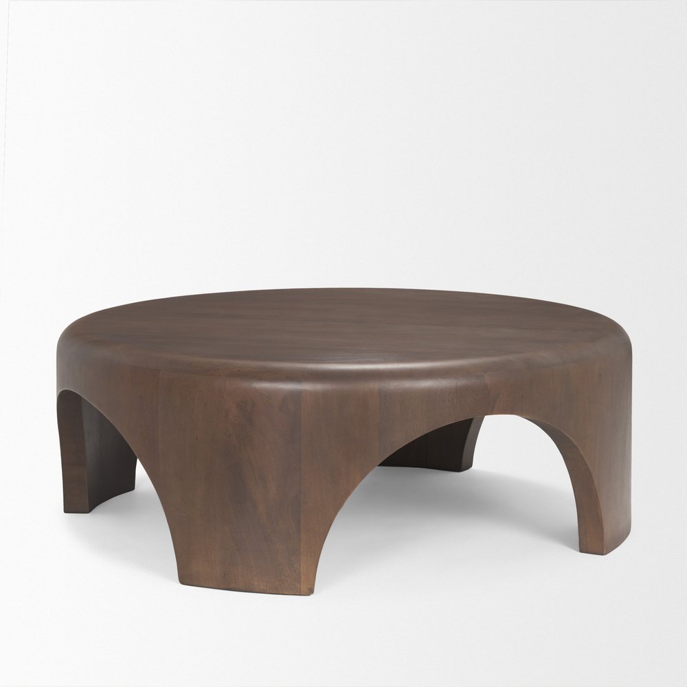 45" Dark Brown Solid Wood Round Coffee Table — view 4