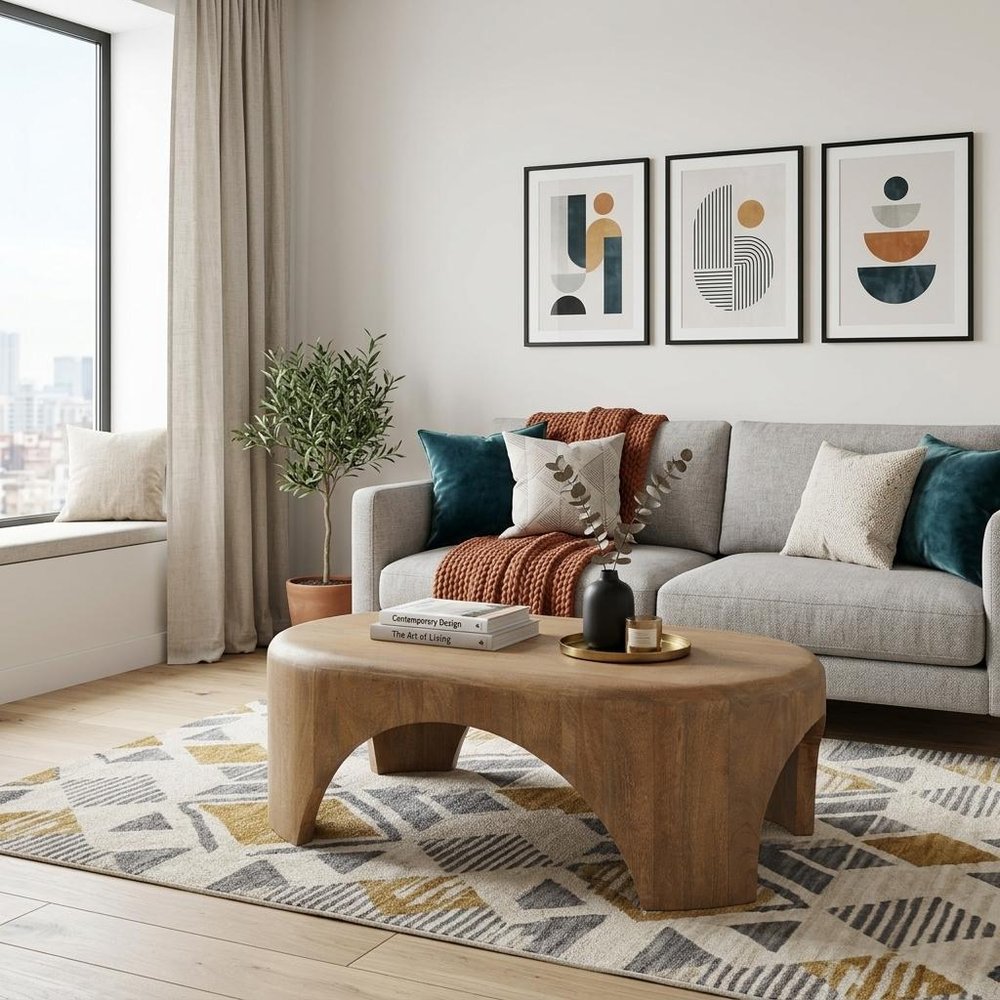 48" Light Brown Solid Wood Oval Coffee Table — view 11