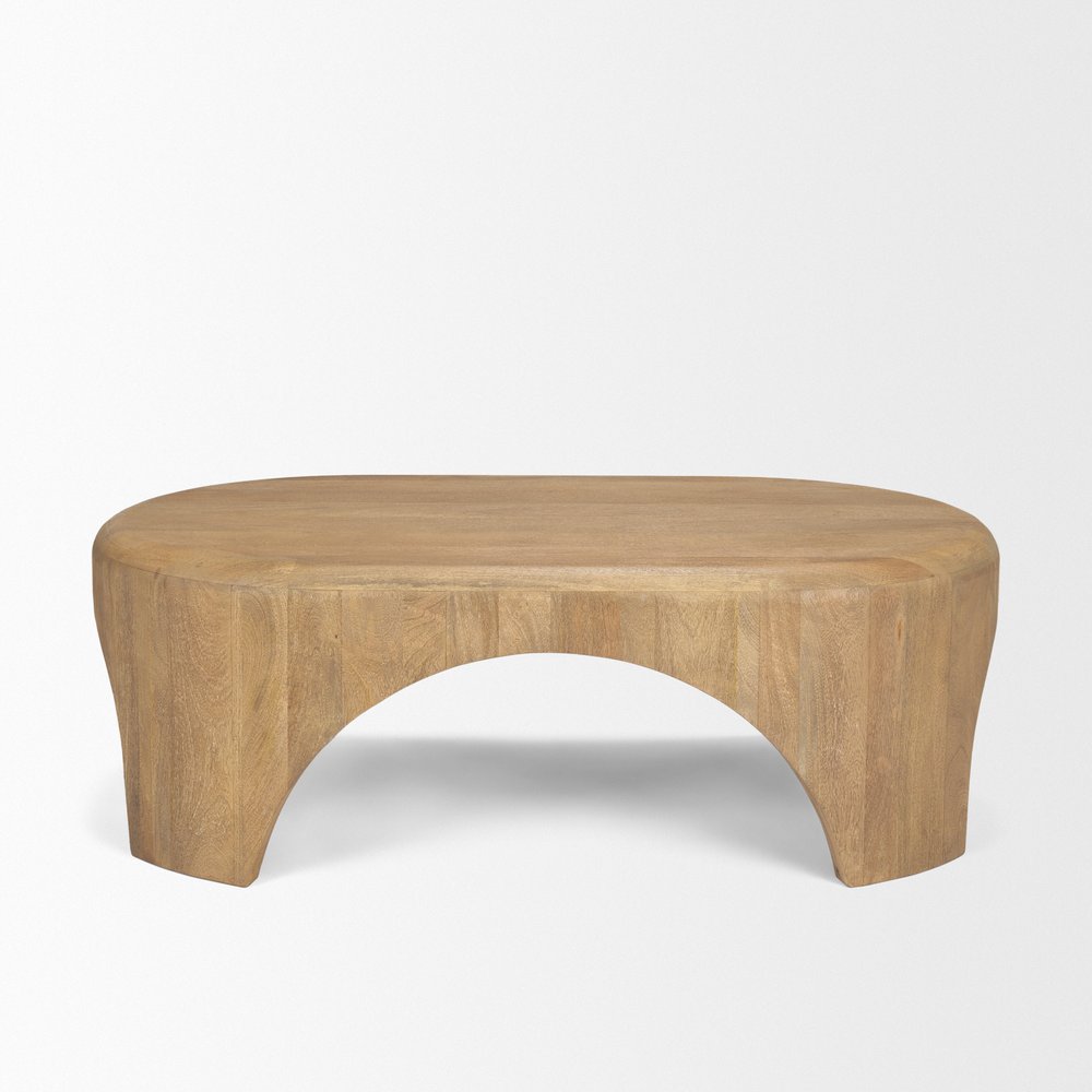 48" Light Brown Solid Wood Oval Coffee Table — view 2