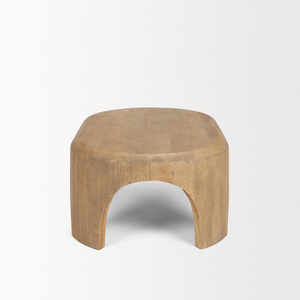 48" Light Brown Solid Wood Oval Coffee Table — view 3