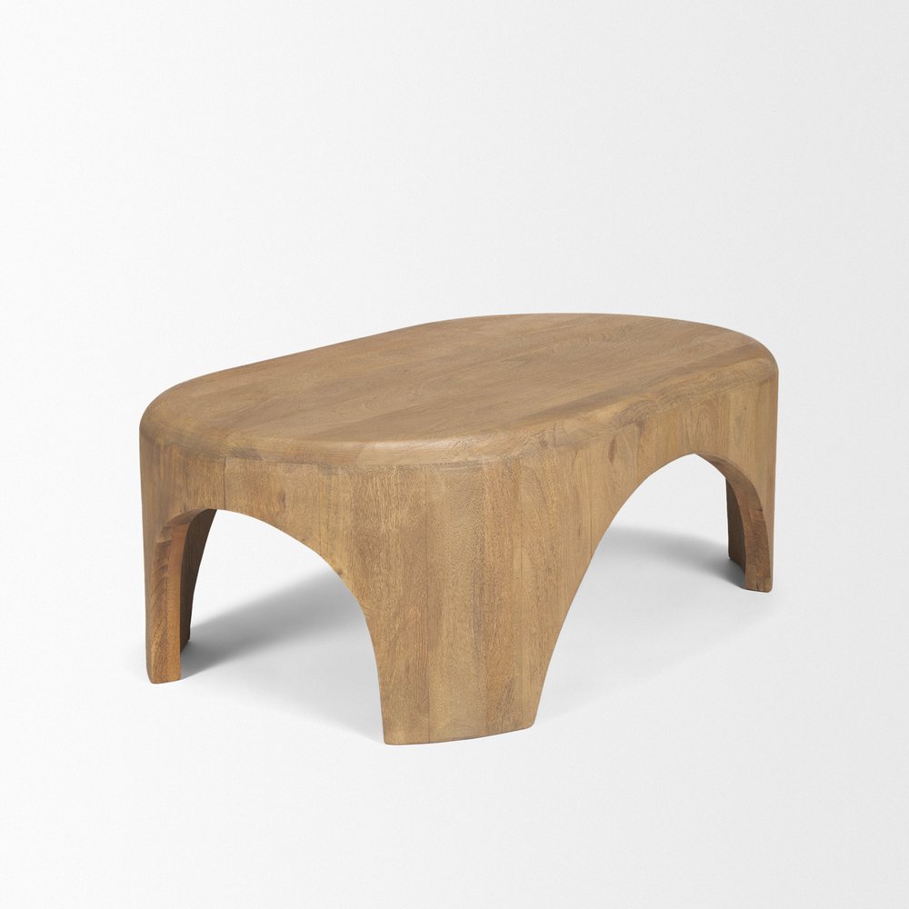 48" Light Brown Solid Wood Oval Coffee Table — view 4