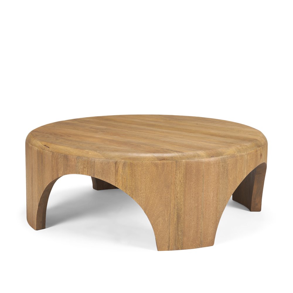 45" Light Brown Solid Wood Round Coffee Table — view 1