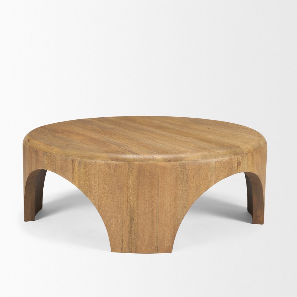 45" Light Brown Solid Wood Round Coffee Table — view 3
