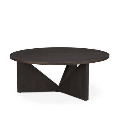 44" Dark Brown Solid Wood Round Coffee Table