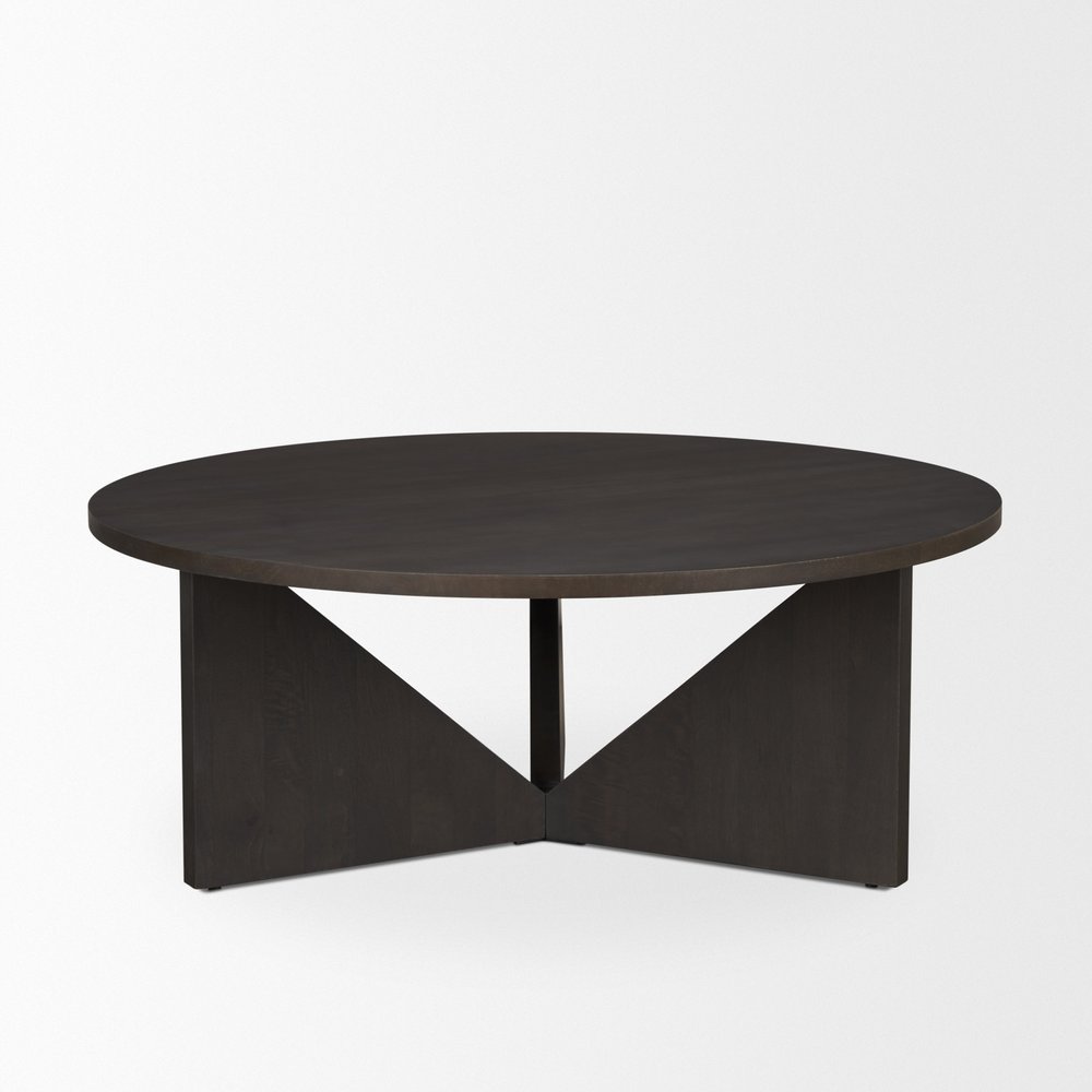 44" Dark Brown Solid Wood Round Coffee Table