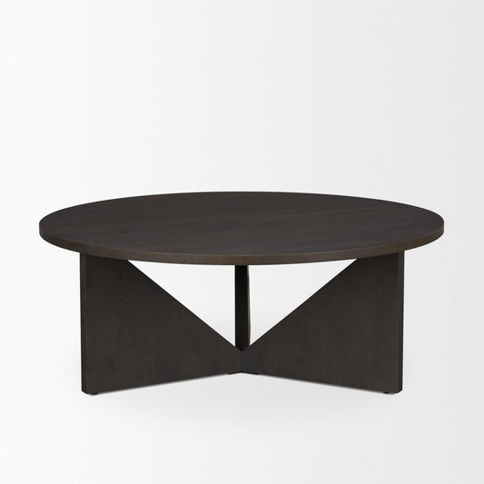 44" Dark Brown Solid Wood Round Coffee Table