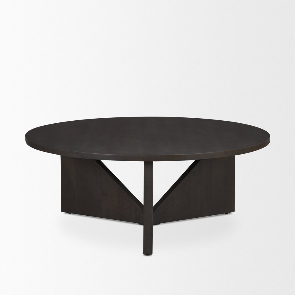 44" Dark Brown Solid Wood Round Coffee Table — view 5