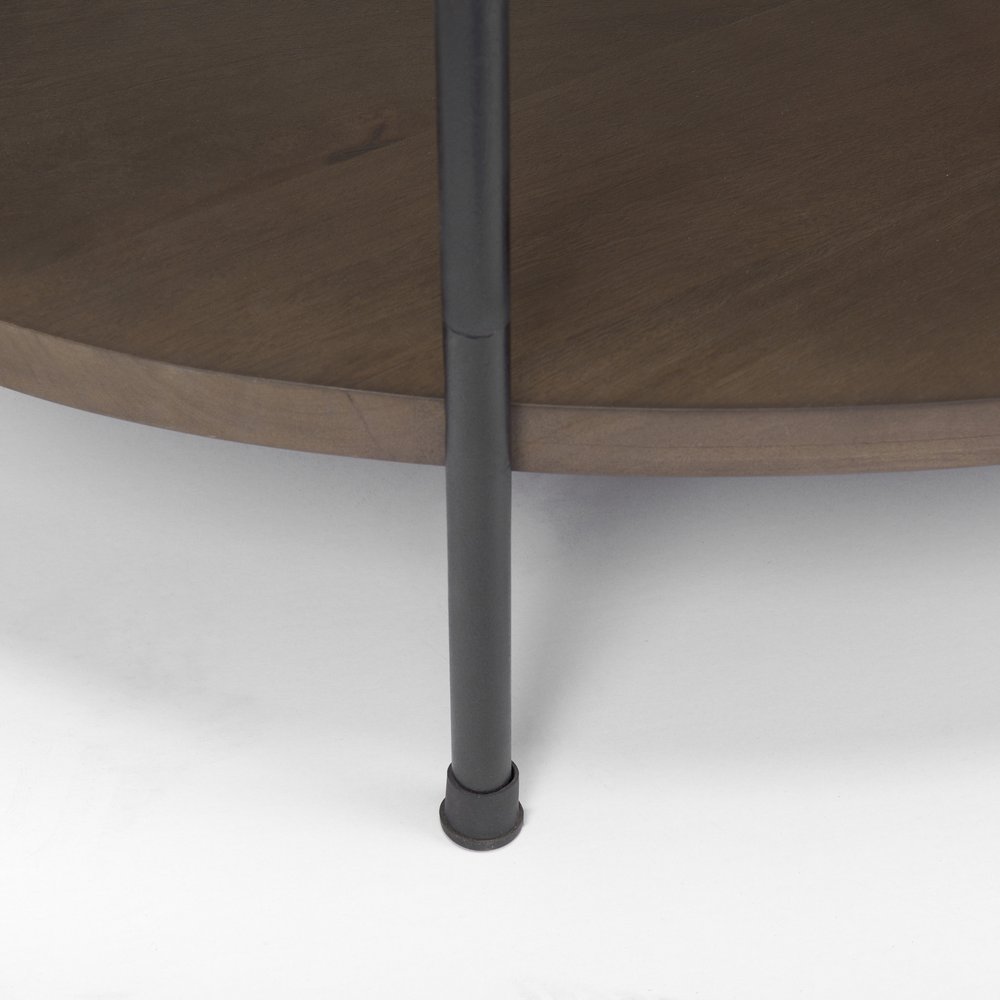 30" White Black and Brown Genuine Marble and Iron Oval Coffee Table