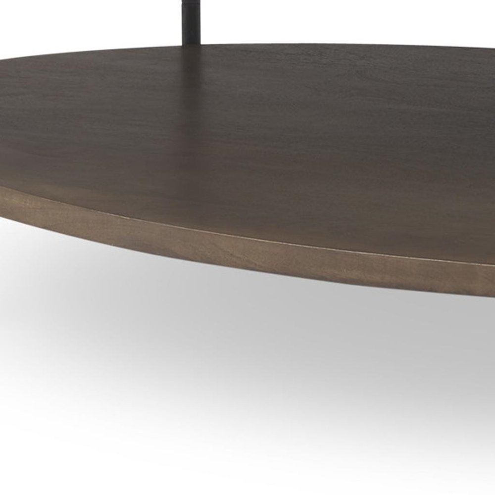 30" White Black and Brown Genuine Marble and Iron Oval Coffee Table — view 7