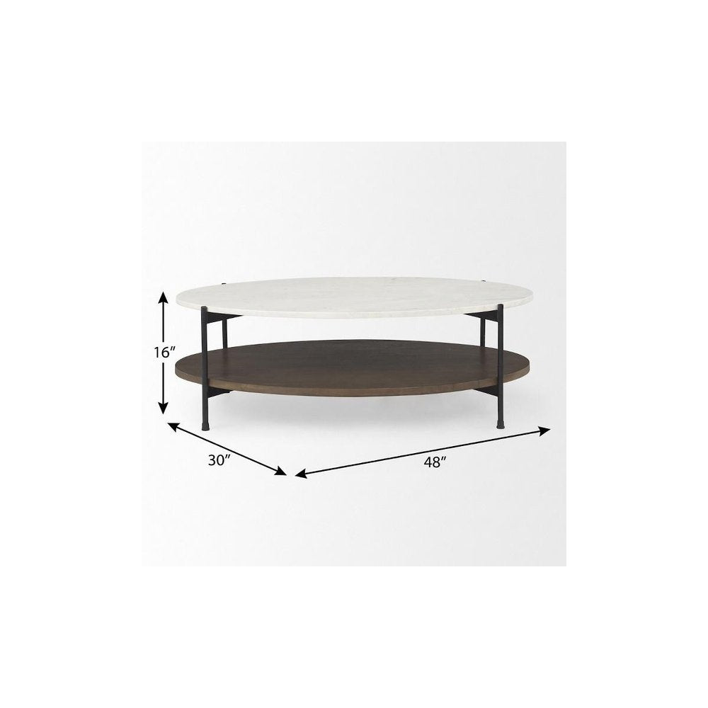 30" White Black and Brown Genuine Marble and Iron Oval Coffee Table — view 9