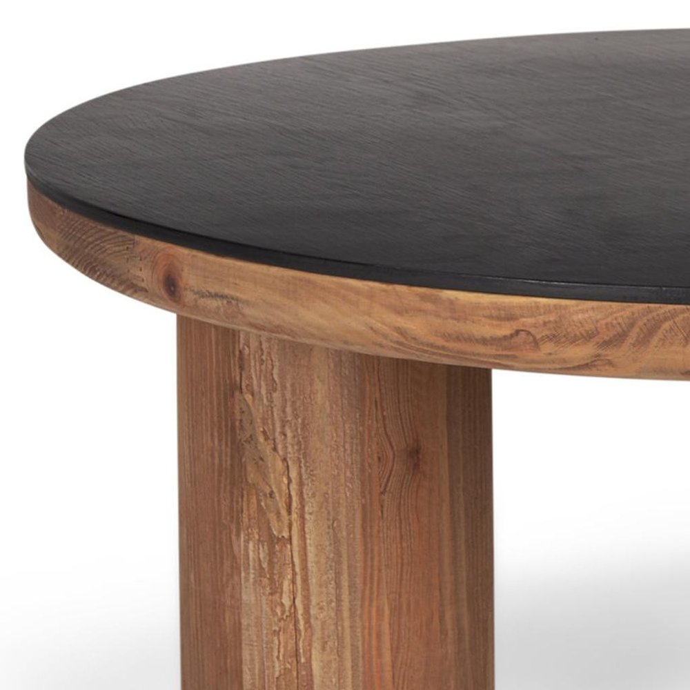 36" Black and Natural Wood and Reclaimed Wood Round Coffee Table — view 6
