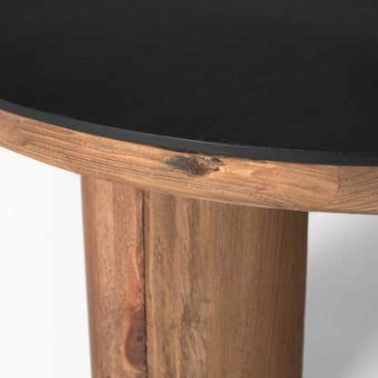 36" Black and Natural Wood and Reclaimed Wood Round Coffee Table HomeRoots