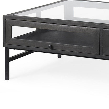 50" Clear and Black Mirrored Glass and Iron Frame Coffee Table HomeRoots