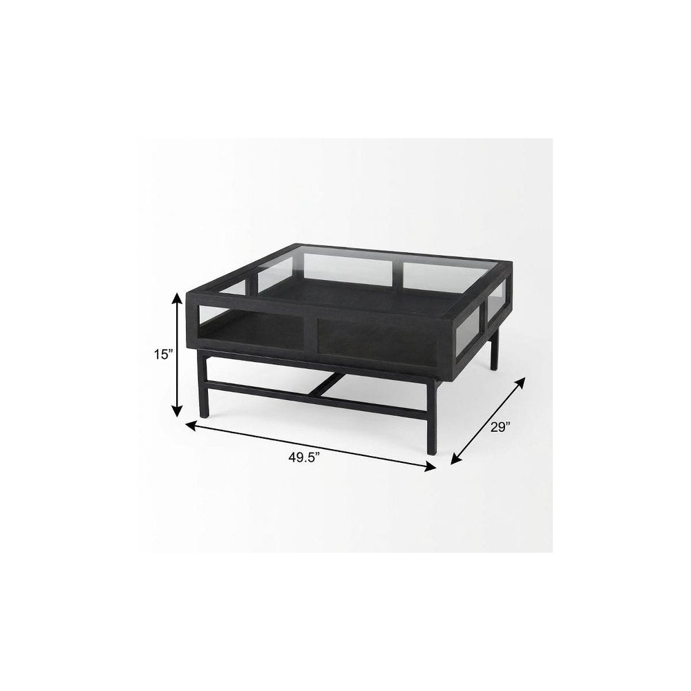 50" Clear and Black Mirrored Glass and Iron Frame Coffee Table — view 10