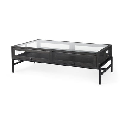50" Clear and Black Mirrored Glass and Iron Frame Coffee Table HomeRoots
