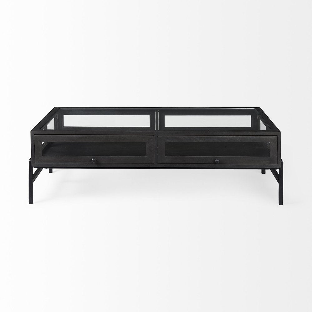 50" Clear and Black Mirrored Glass and Iron Frame Coffee Table HomeRoots