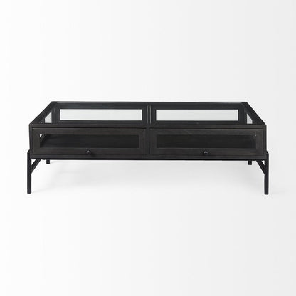 50" Clear and Black Mirrored Glass and Iron Frame Coffee Table HomeRoots