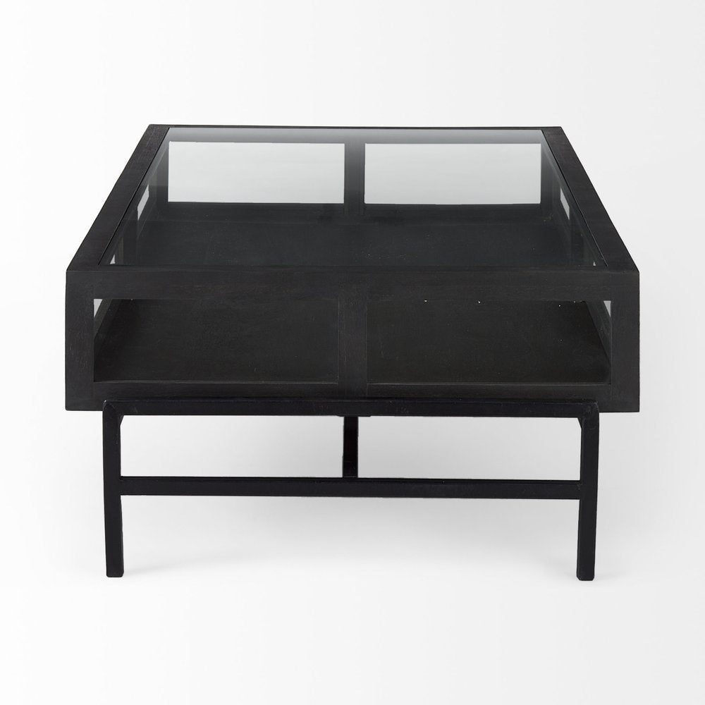 50" Clear and Black Mirrored Glass and Iron Frame Coffee Table — view 3