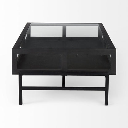 50" Clear and Black Mirrored Glass and Iron Frame Coffee Table HomeRoots