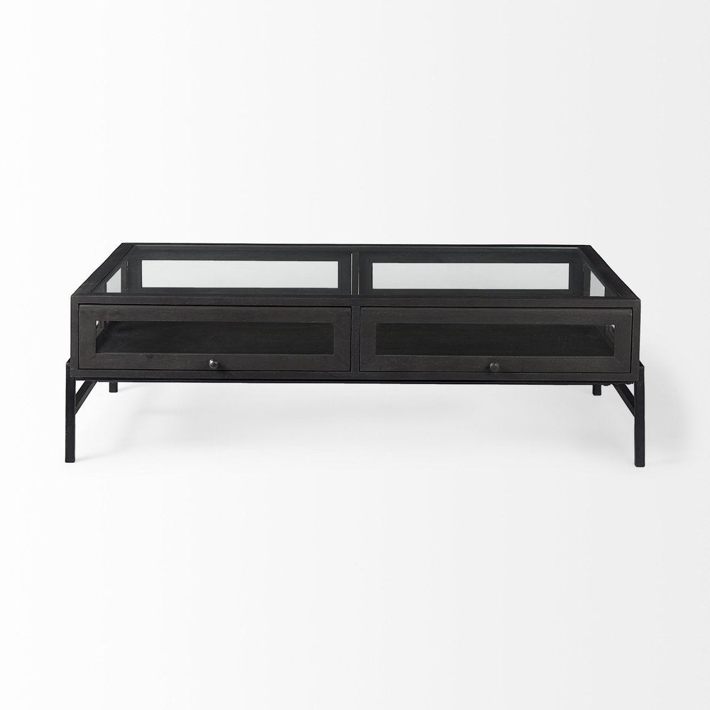 50" Clear and Black Mirrored Glass and Iron Frame Coffee Table HomeRoots