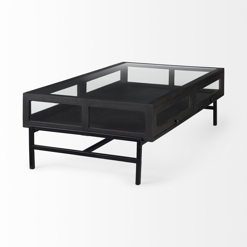 50" Clear and Black Mirrored Glass and Iron Frame Coffee Table — view 5